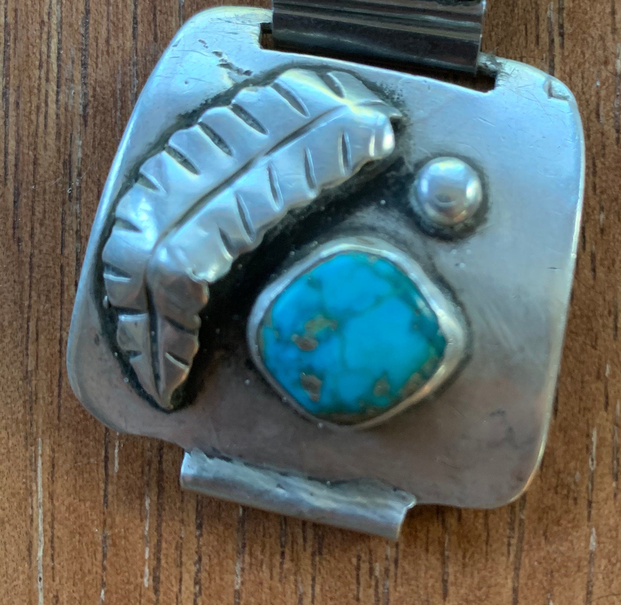Large Vintage Native American Sterling Silver Watch Band with Turquoise