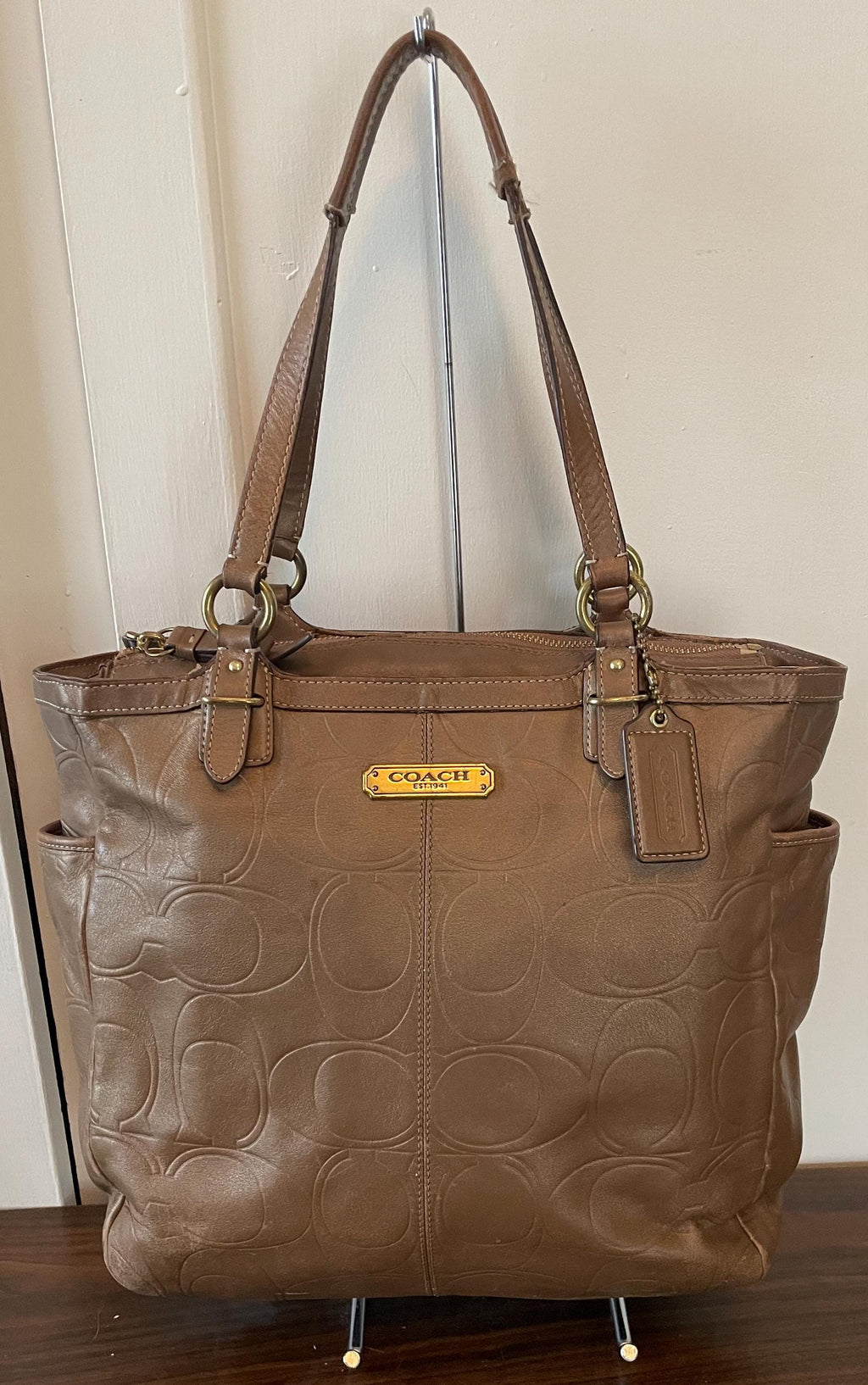 Vintage Genuine Bronze Leather Coach Purse Shoulder Bag Double Handle