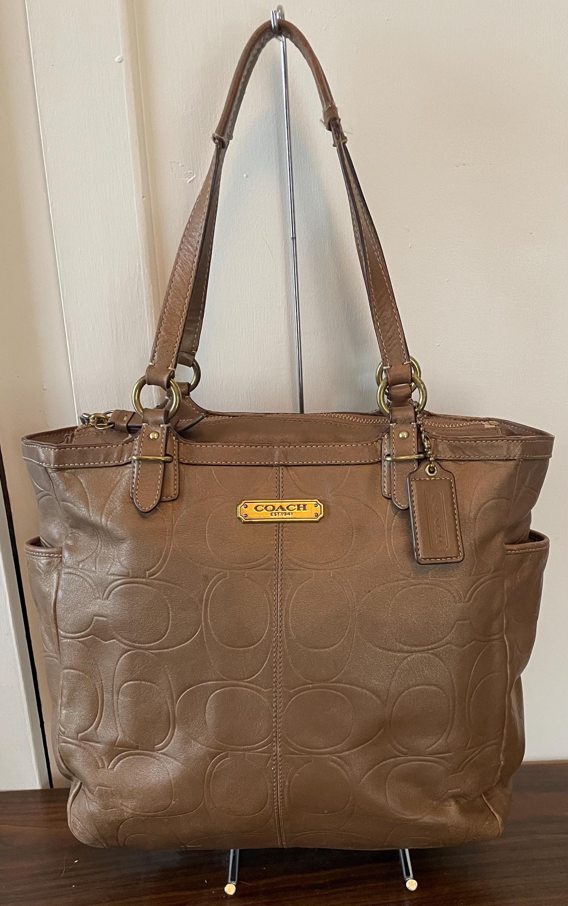 Vintage Genuine Bronze Leather Coach Purse Shoulder Bag Double Handle