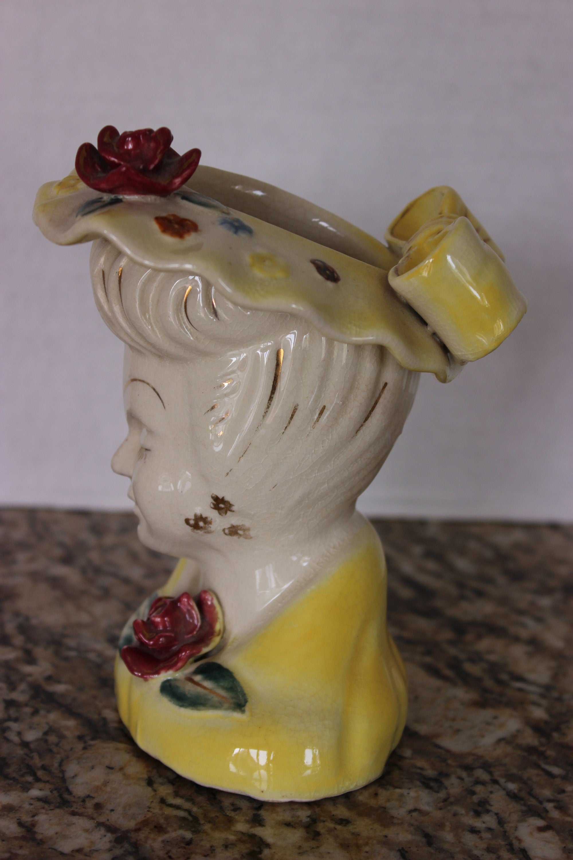 Beautiful Large Lady Pottery Clay Head Vase with Flowers