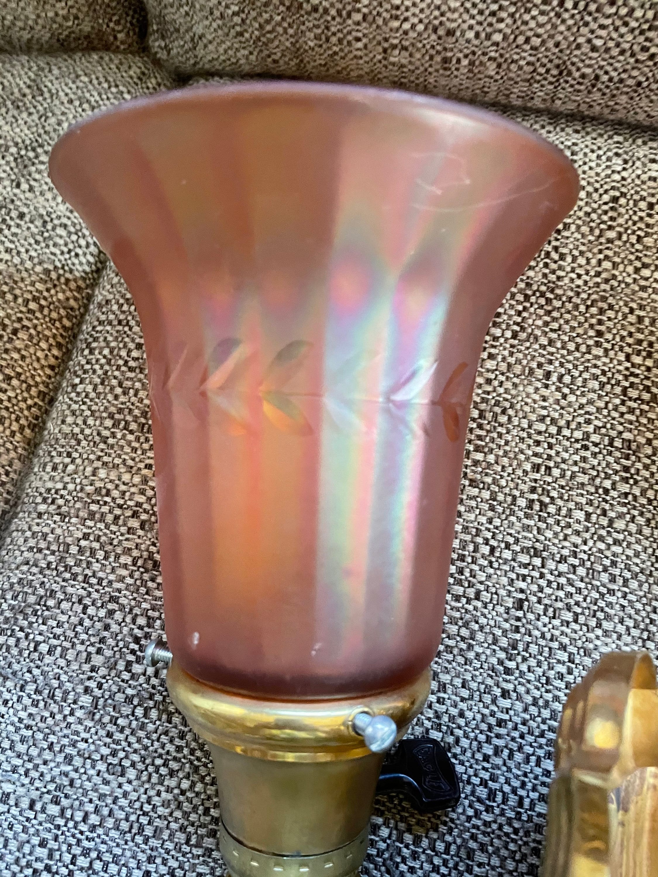 Rare Vintage/Antique 2 Wall Sconces with Carnival Glass Shades
