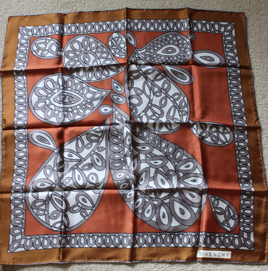 Stylish Vintage Designer "Givenchy" Block Freres 100% Silk Paisely Scarf 27" x 27"