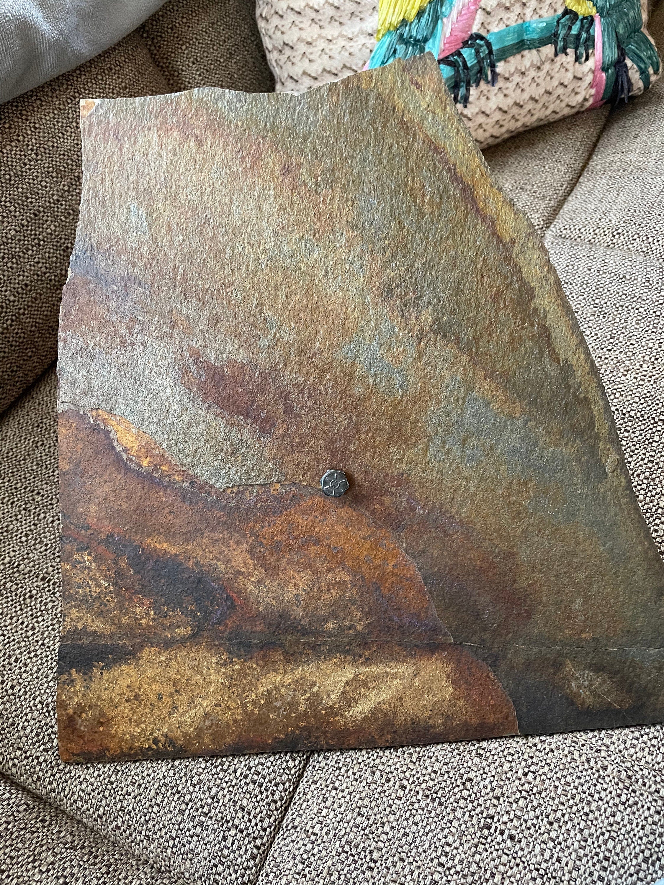 Vintage Artist Designed Solid Bronze Bull Head Attached to Slate Tile