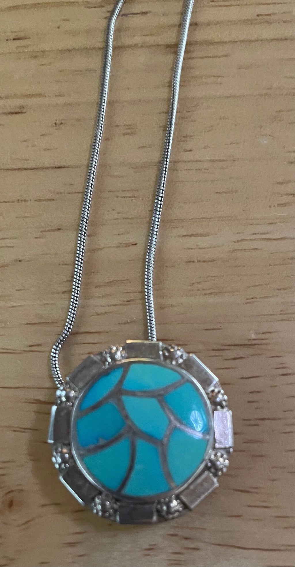 Artist Signed Native American Sterling Silver Turquoise Necklace Signed Chaloo