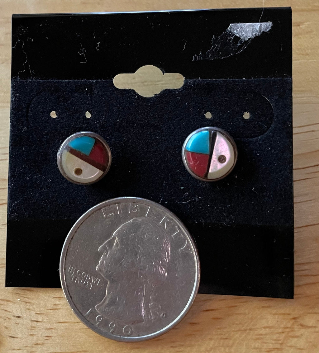 Beautiful Petite Native American  Zuni Sterling Silver Turquoise Post Earrings