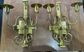 Huge Antique Wrought Iron Gothic Candle Wall Sconces Pair 2 Painted Gold