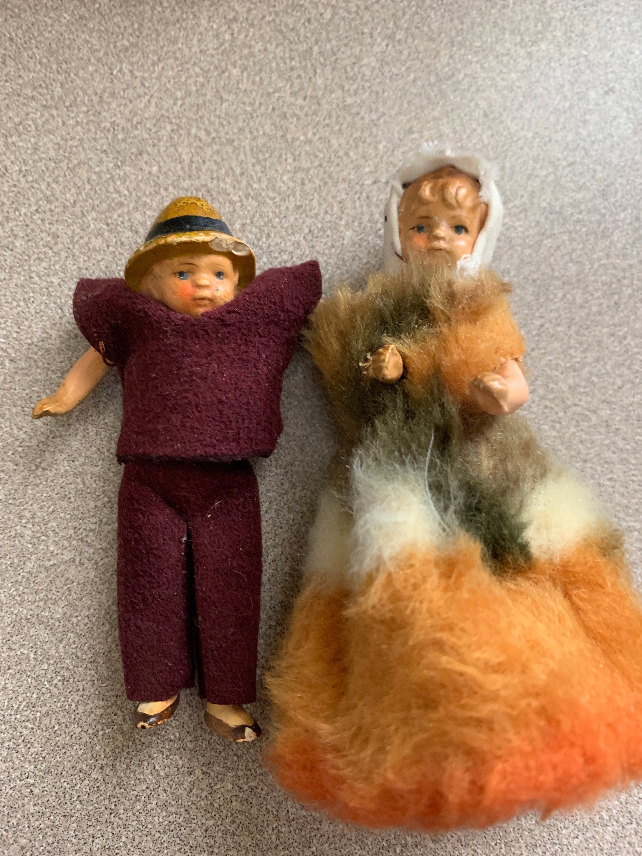 Antique Chalkware Dolls Pair with Jointed Arms Made in Germany
