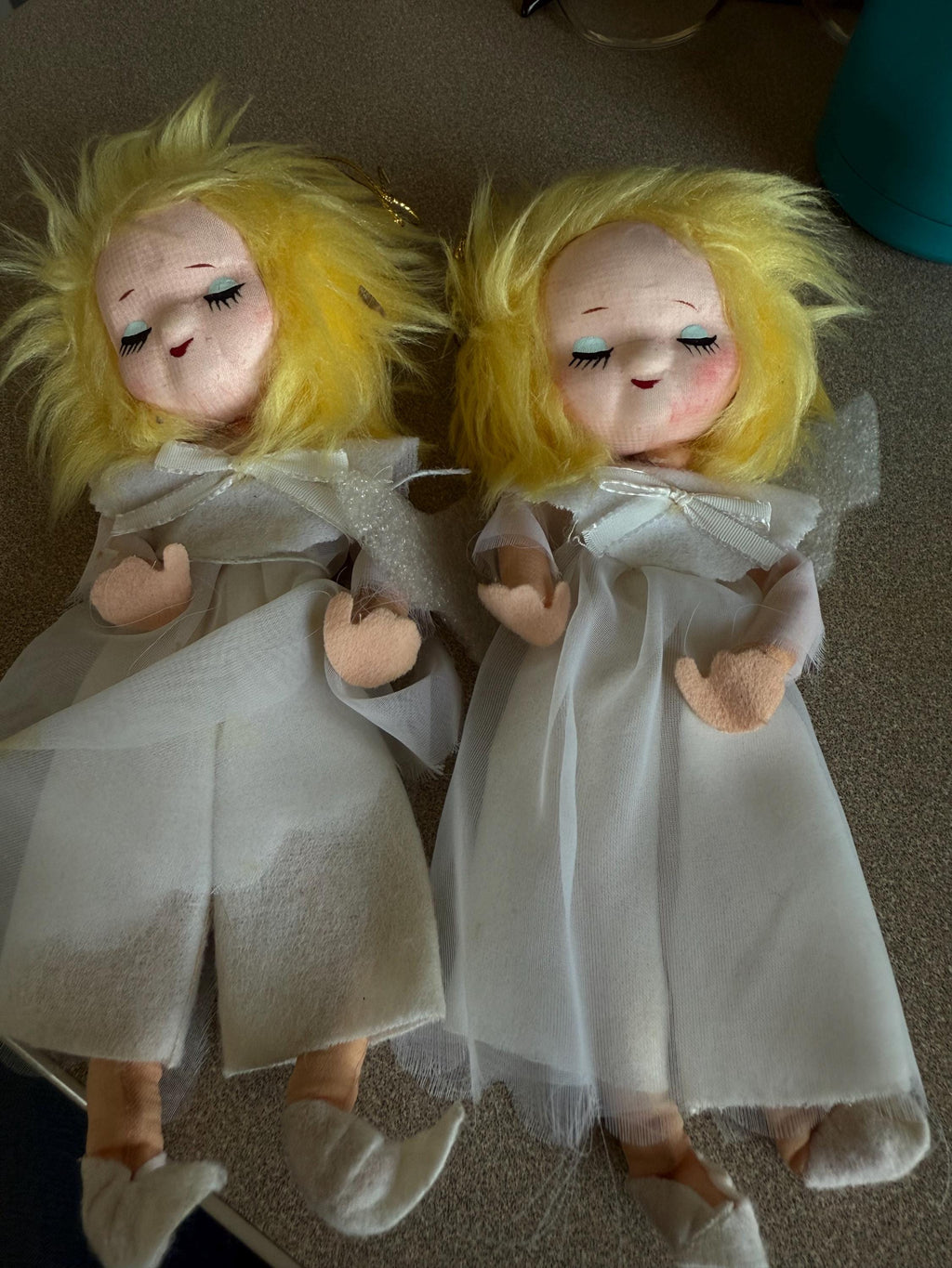 RARE Vintage Angel Pixie Christmas Tree Ornaments Lot of 2 Cloth with White