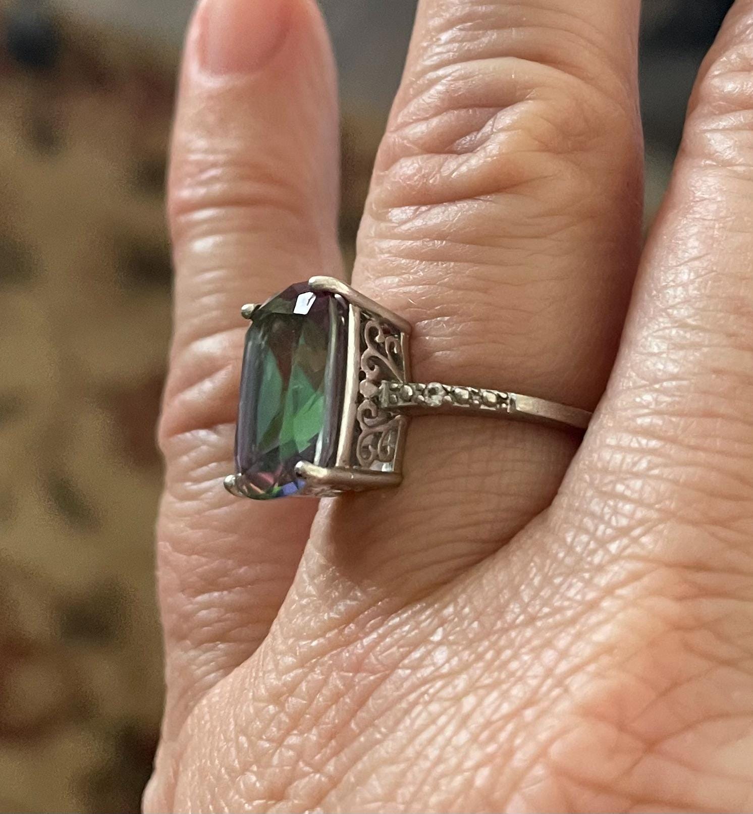 Stunning Vintage Bali Estate Mystic Topaz Stamped "M" For Robert Manse Sterling Silver and 18k Gold Ring Size 6