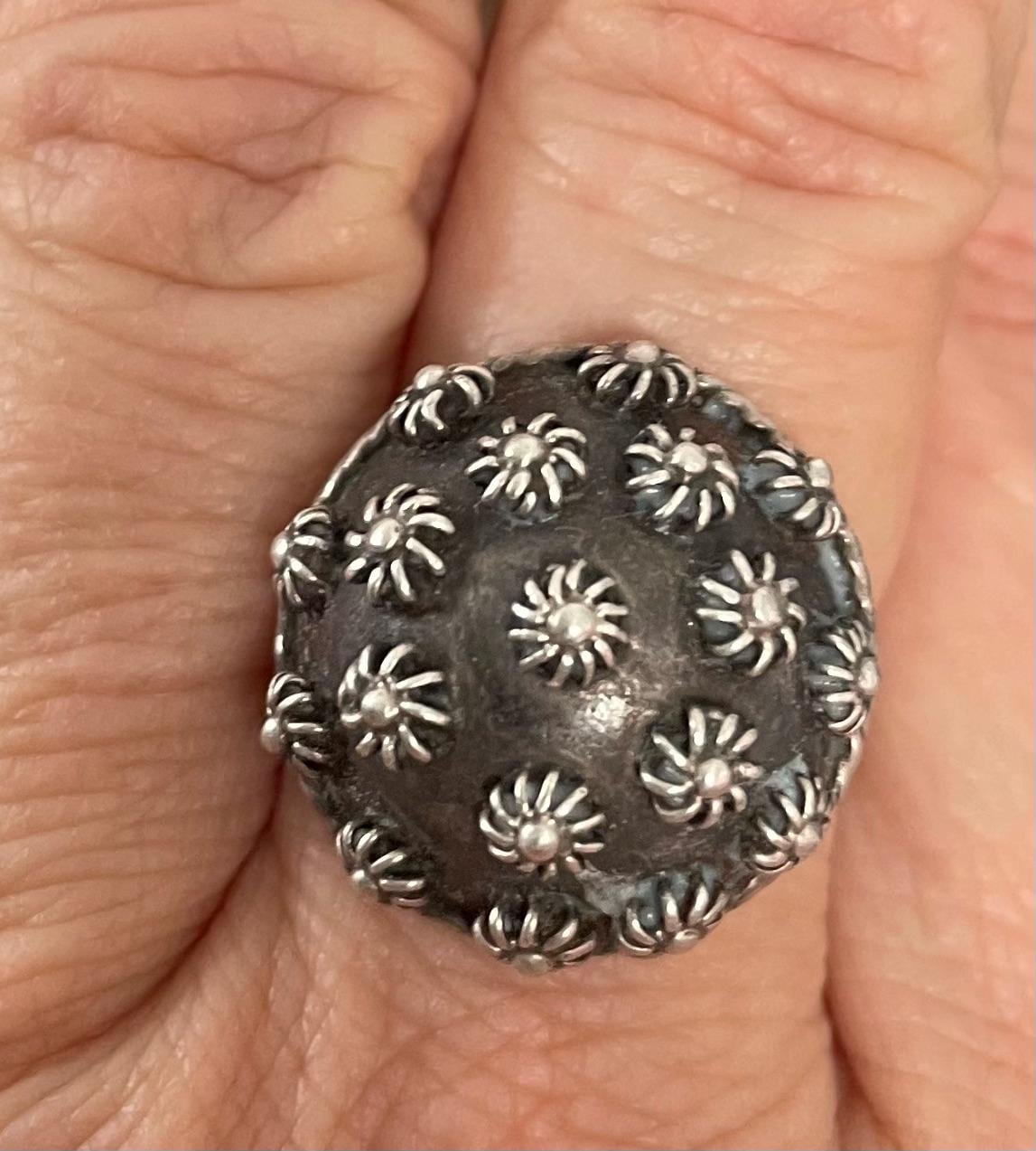 Beautiful Sterling Silver  Unique Artist Stamped Taxco Mexico Ring Size is Adjustable