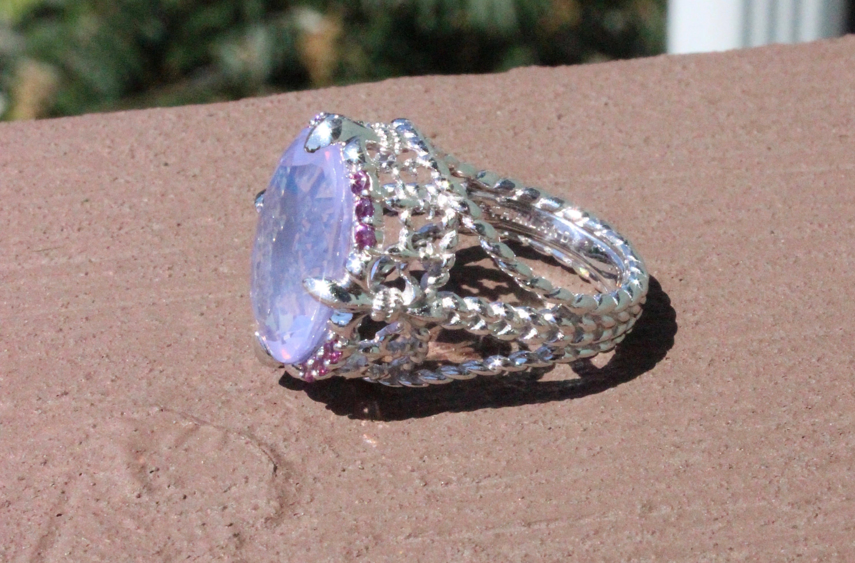 Judith Ripka Sterling Silver Pink Quartz Rhodolite Garnet Ring Size 6