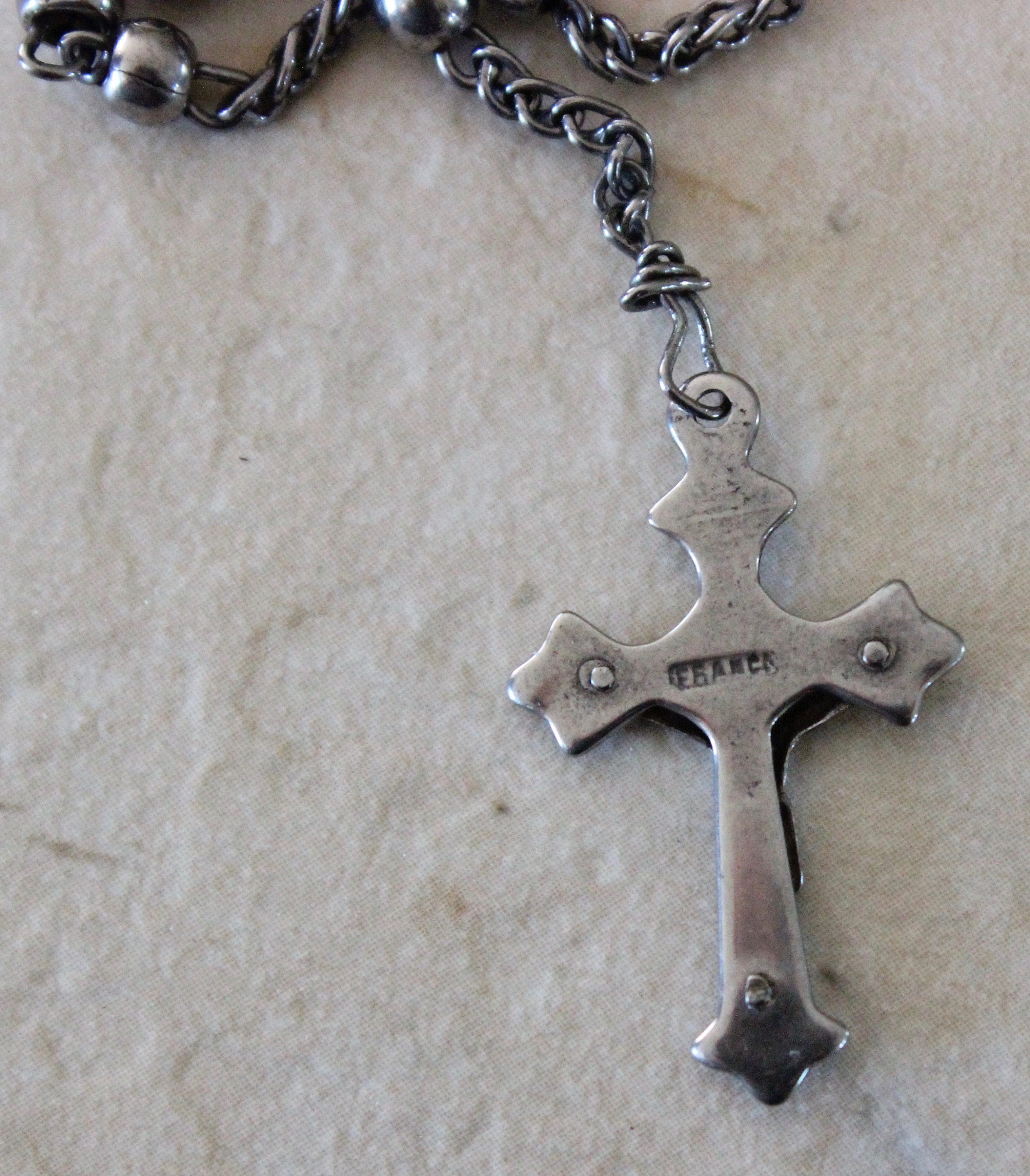 Unique Rear View Mirror Mary Madonna Religious Catholic Rosary Metal Beads Made in France