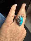 Beautiful Vintage Native American Pawn Silver Blue Turquoise Ring Size 9 1/2