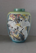 Rare Vintage Antique Large Bird Cockatoo Parrot & Dogwood Majolica Vase 2 Sided
