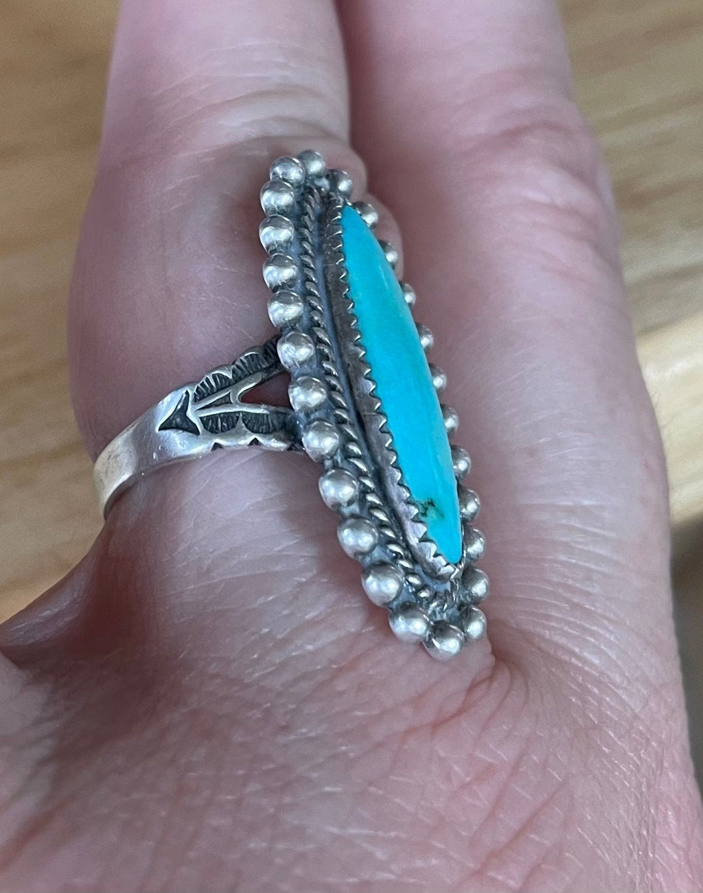 Vintage Artist Signed Native American Turquoise Ring Size 8 1/2