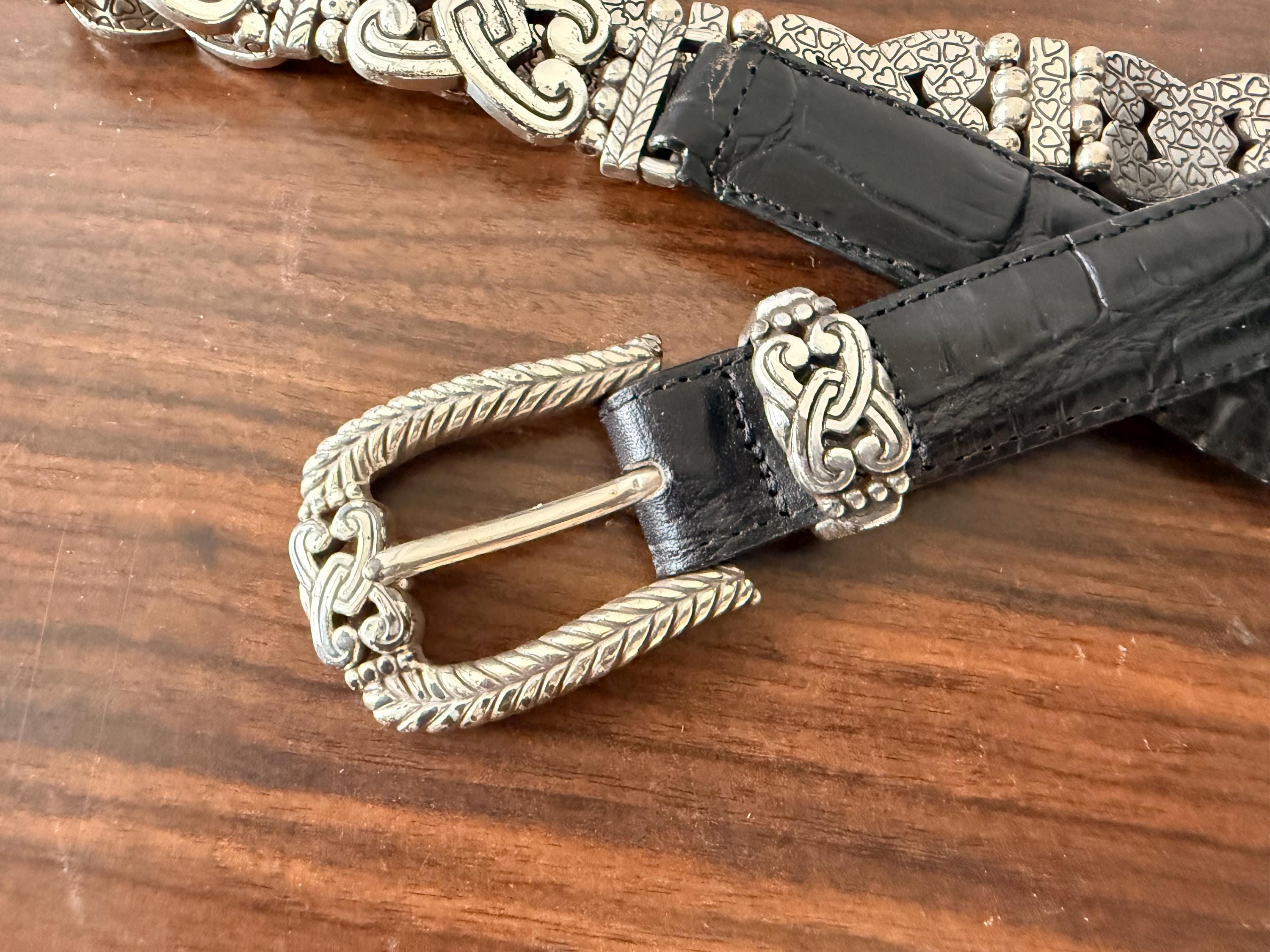 Beautiful Vintage Brighton Alligator Leather Silver Metal Embellished Size Small