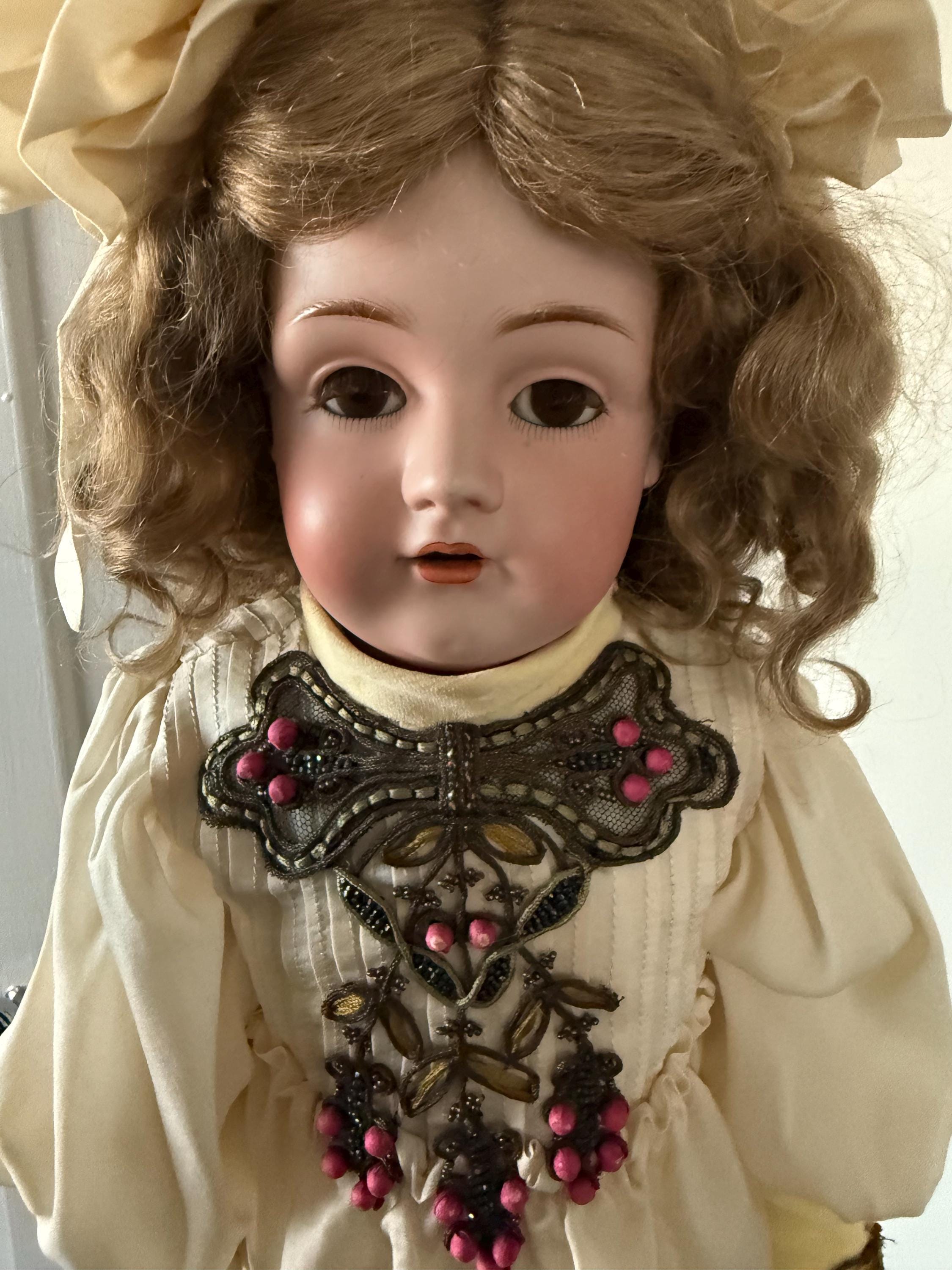 Antique 25" German Kestner 154 DEP Doll with Antique Handmade Embellished Dress Sleep Eyes Open Mouth