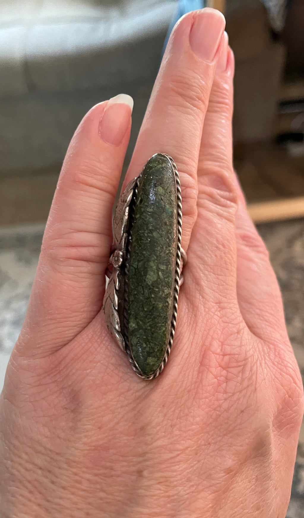 Huge Antique Native American Green Turquoise Ring Size 8