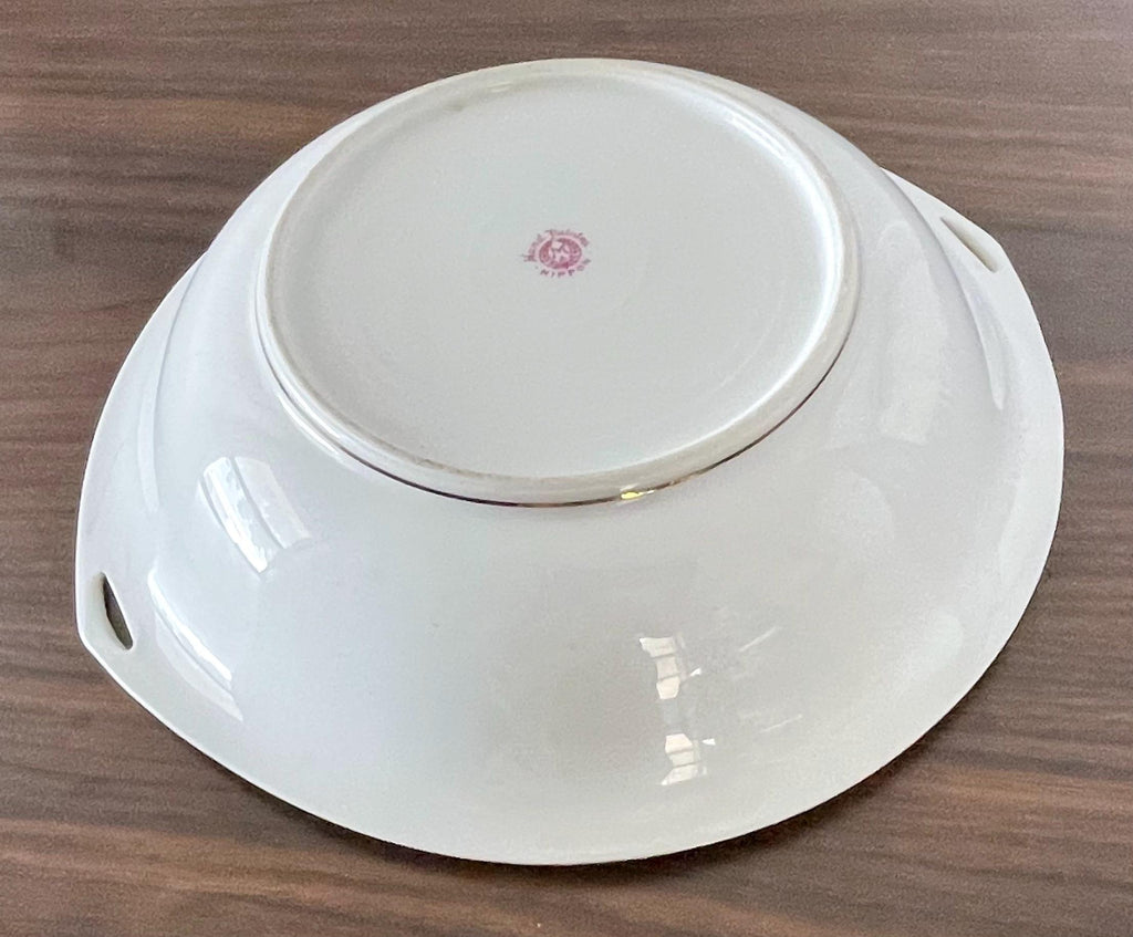 Antique Hand Painted Nippon Rose and Raised Gold Double Handle Serving Bowl