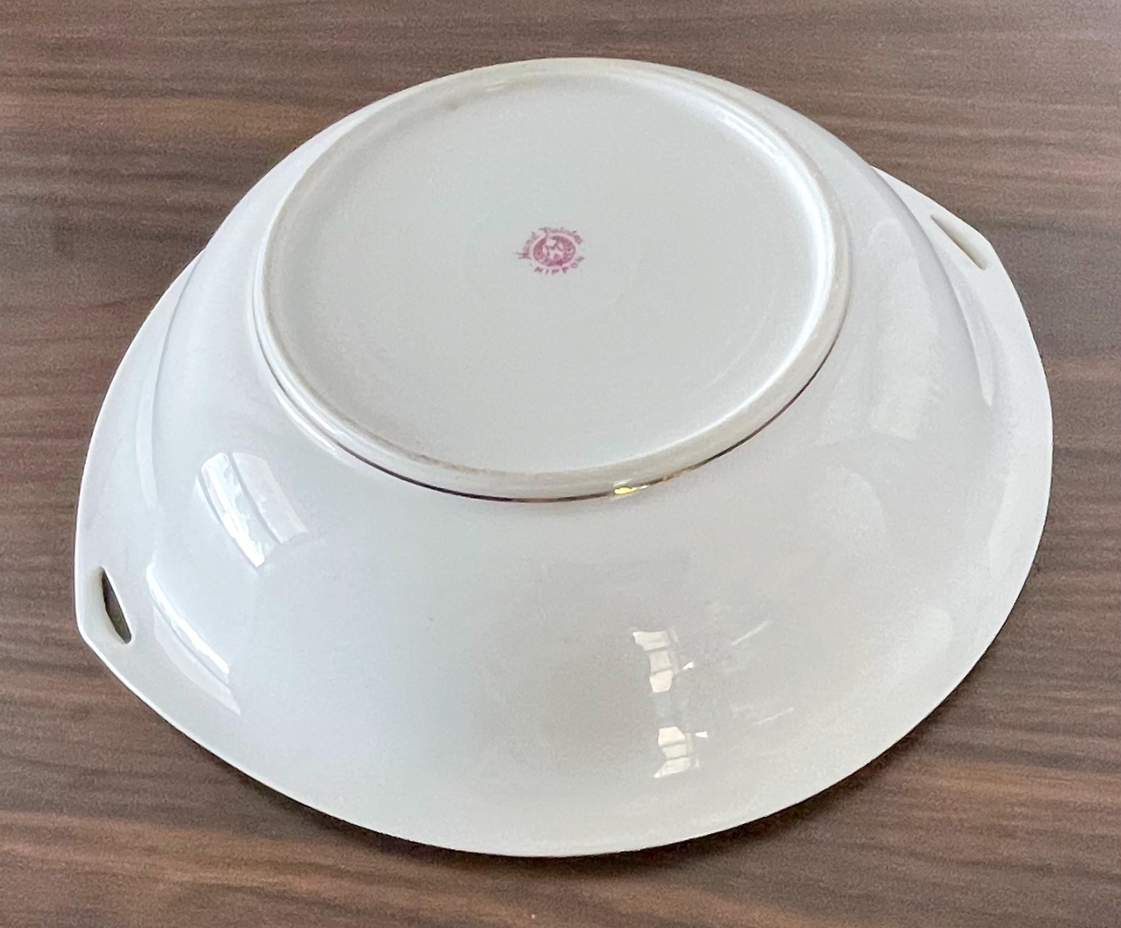 Antique Hand Painted Nippon Rose and Raised Gold Double Handle Serving Bowl