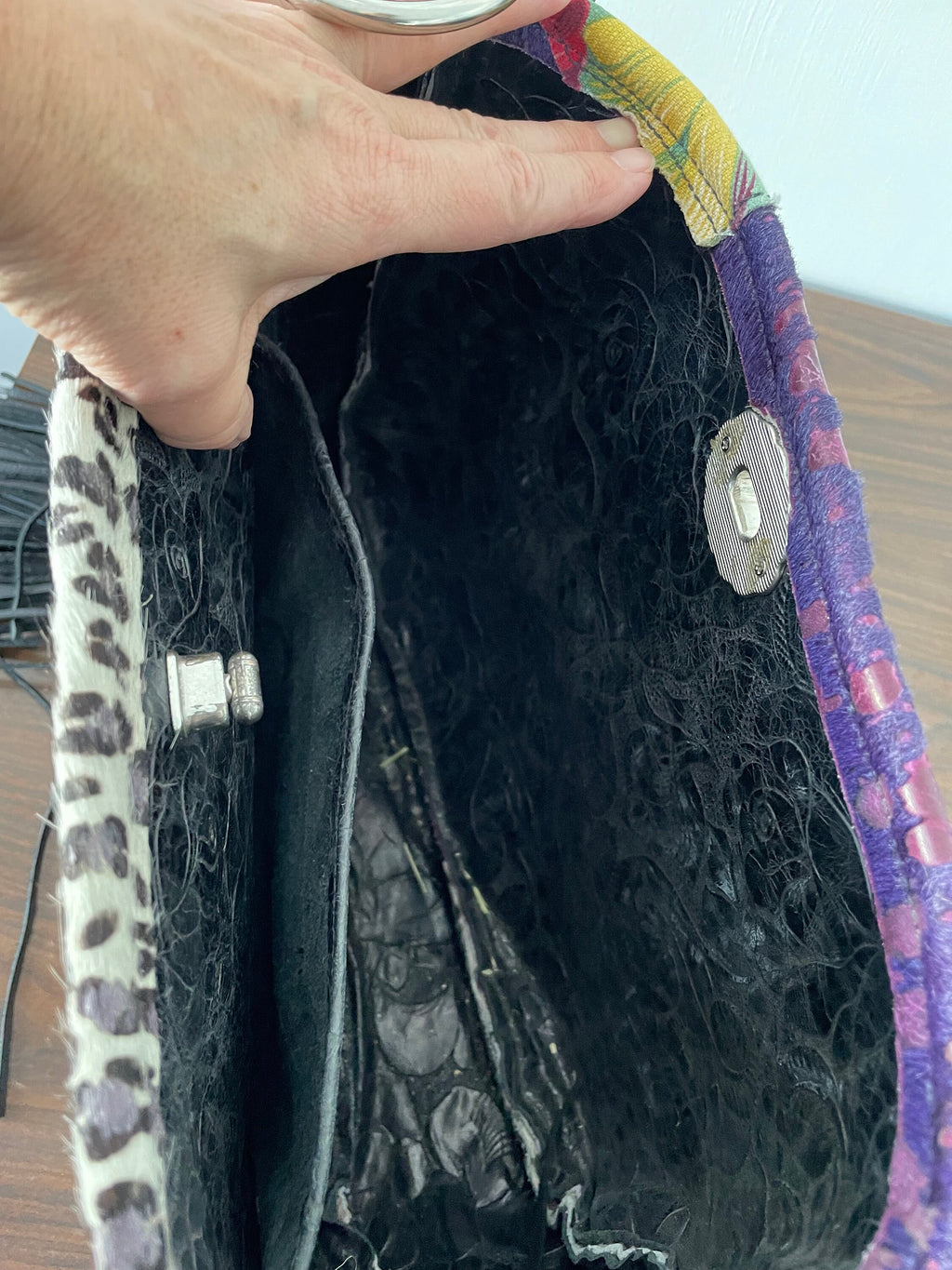 Vintage Custom Made Western Purse Tote Genuine Leather and Horse Hair Fringe Rowdy Rose HTF