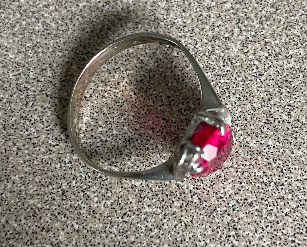 Vintage 10k White Gold Ruby Diamond Ring Size 7 1/2
