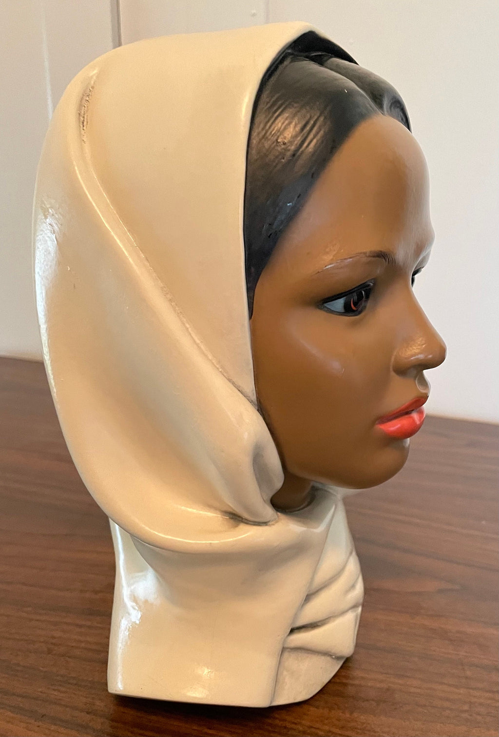 Large Beautiful Marwal Chalkware Polynesian Lady with Head Scarf
