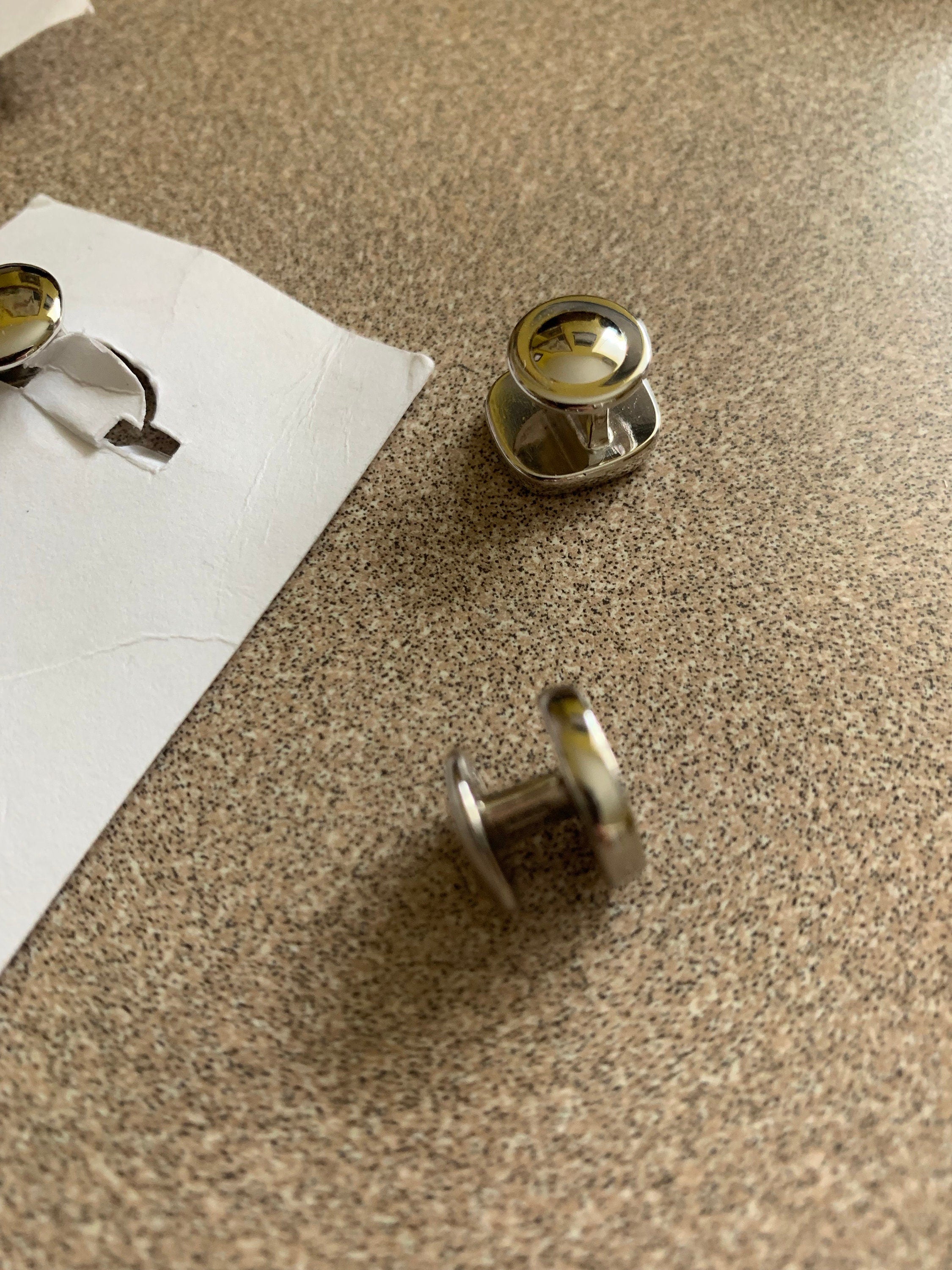 Vintage Stainless Steel Lapis Lazuli Button Cuff Links