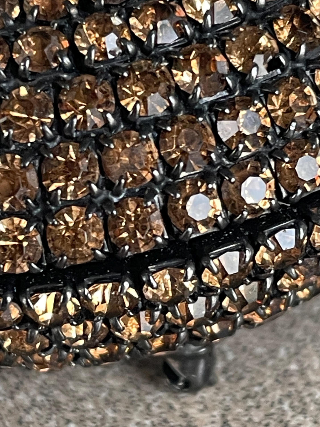 Super Rare Vintage Signed Sandor Hungarian High Layered Domed Rhinestone Encrusted Black Japanned Brooch Pin