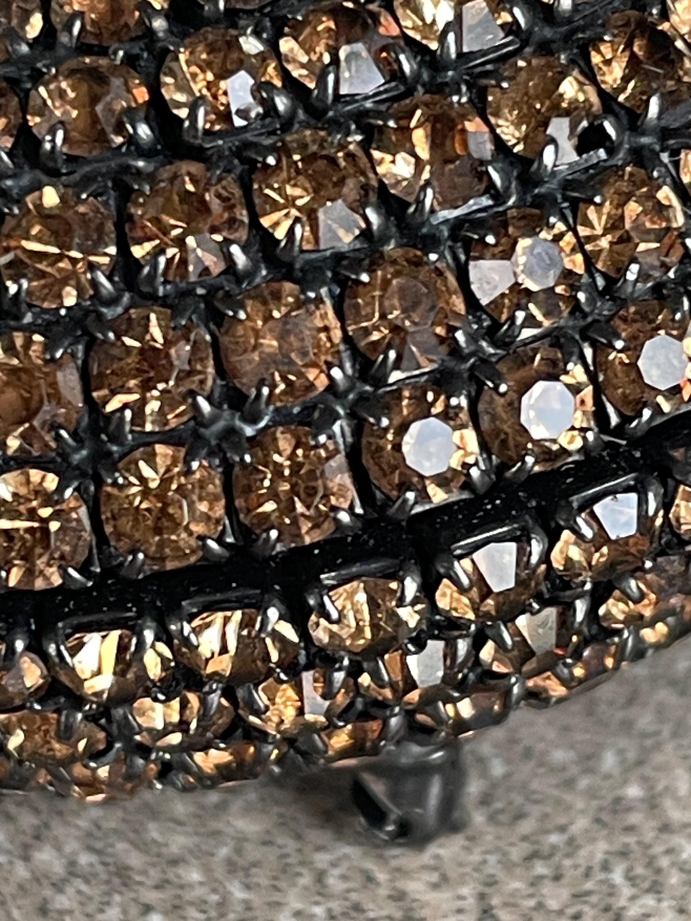 Super Rare Vintage Signed Sandor Hungarian High Layered Domed Rhinestone Encrusted Black Japanned Brooch Pin