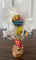 Artist Signed Handmade Native American Mini Kachina Doll Hand Painted Turquoise Suede Leather Sunface