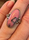 Beautiful Sterling Silver and 10k Gold Ring with Black Manganese and Pink Rhodonite Size 7 1/2 Great Holiday Gift