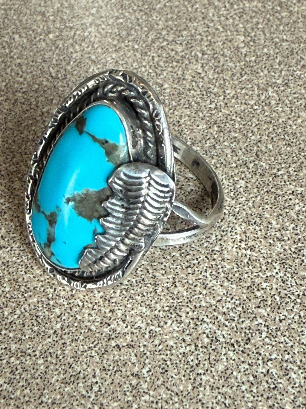 Beautiful Vintage Native American Pawn Silver Blue Turquoise Ring Size 9 1/2