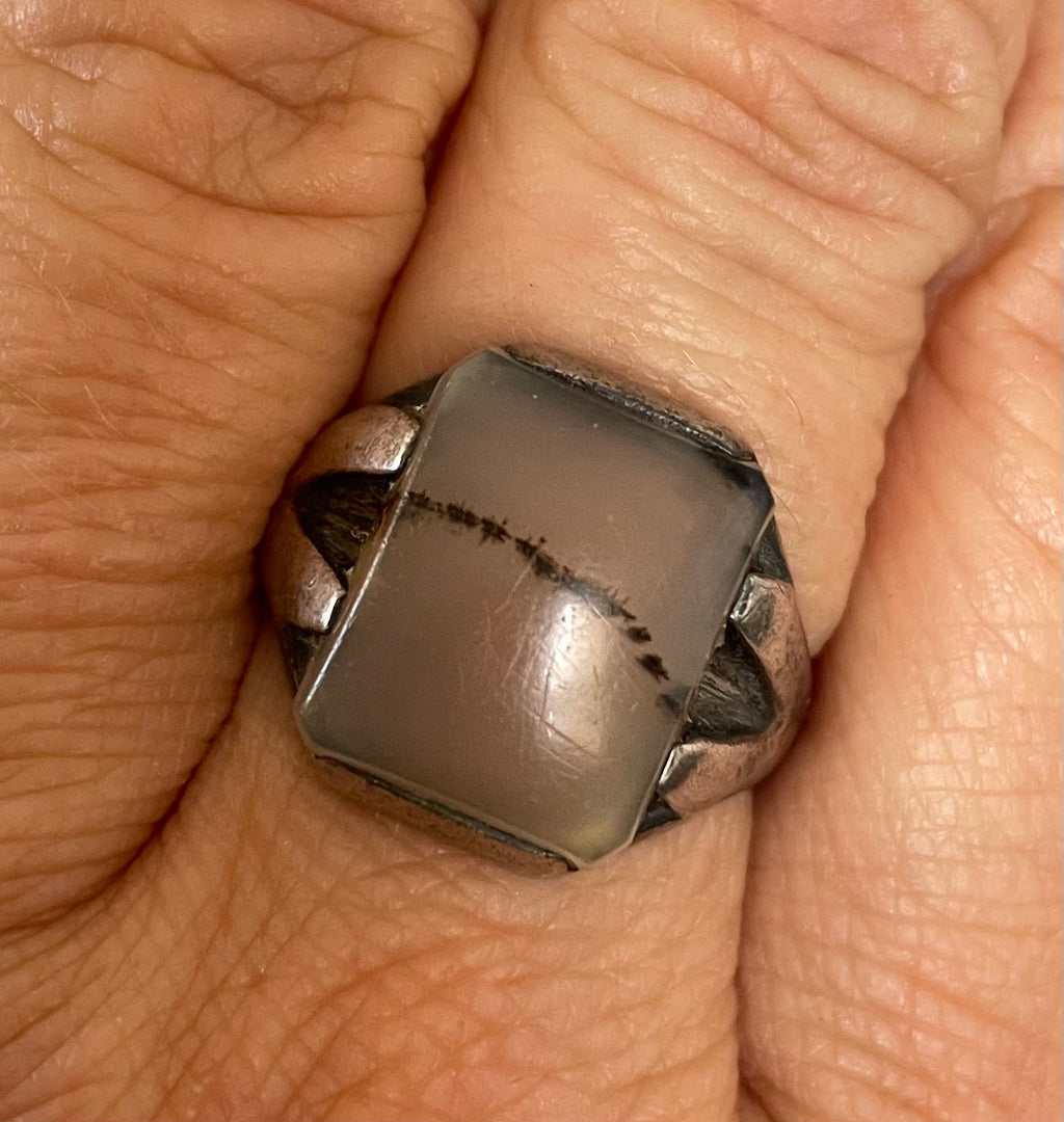 Beautiful Vintage 1940's Agate Sterling Silver Ring Size 10