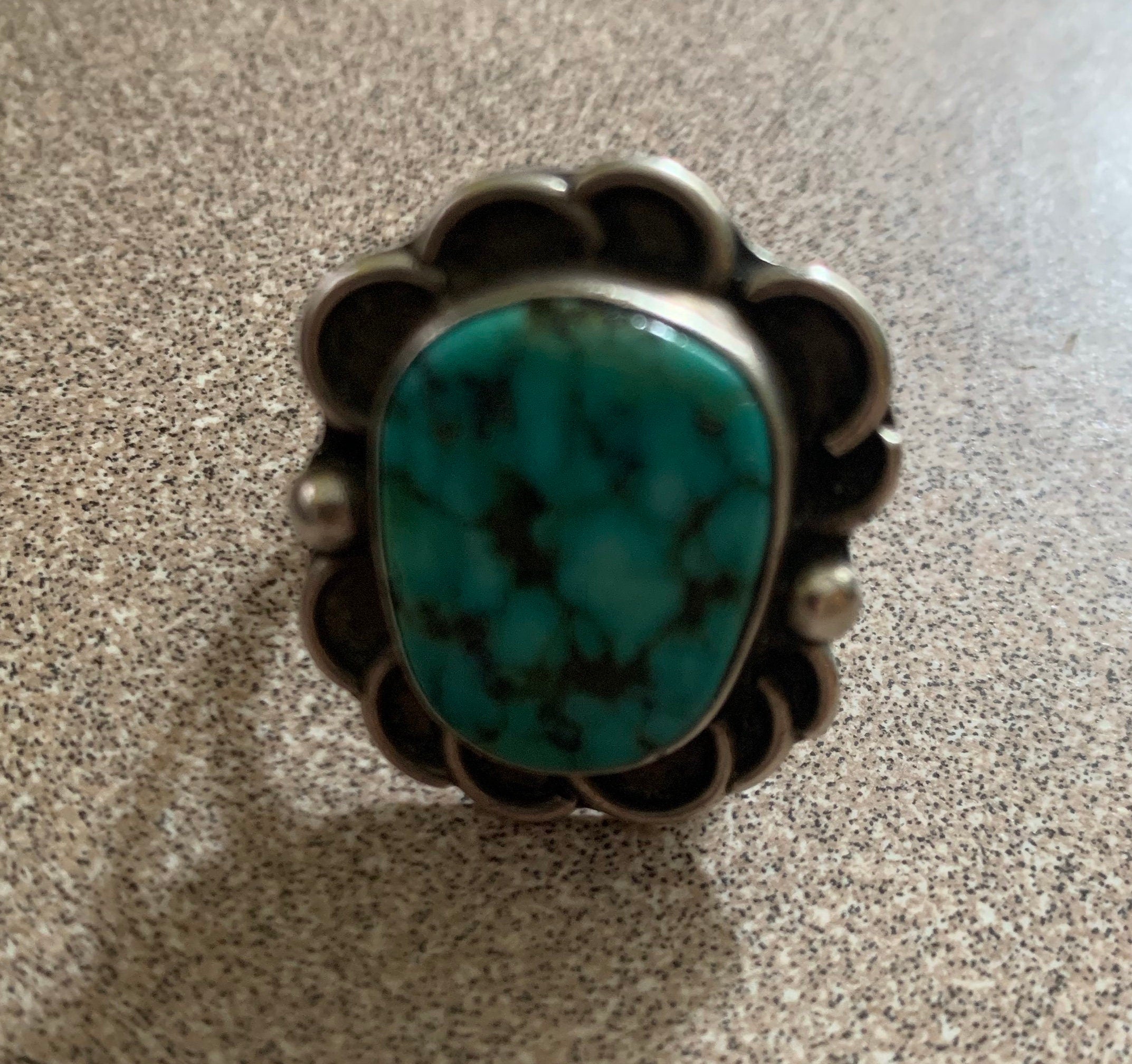 Vintage Native American Indian Turquoise Sterling Silver Ring Artist Signed