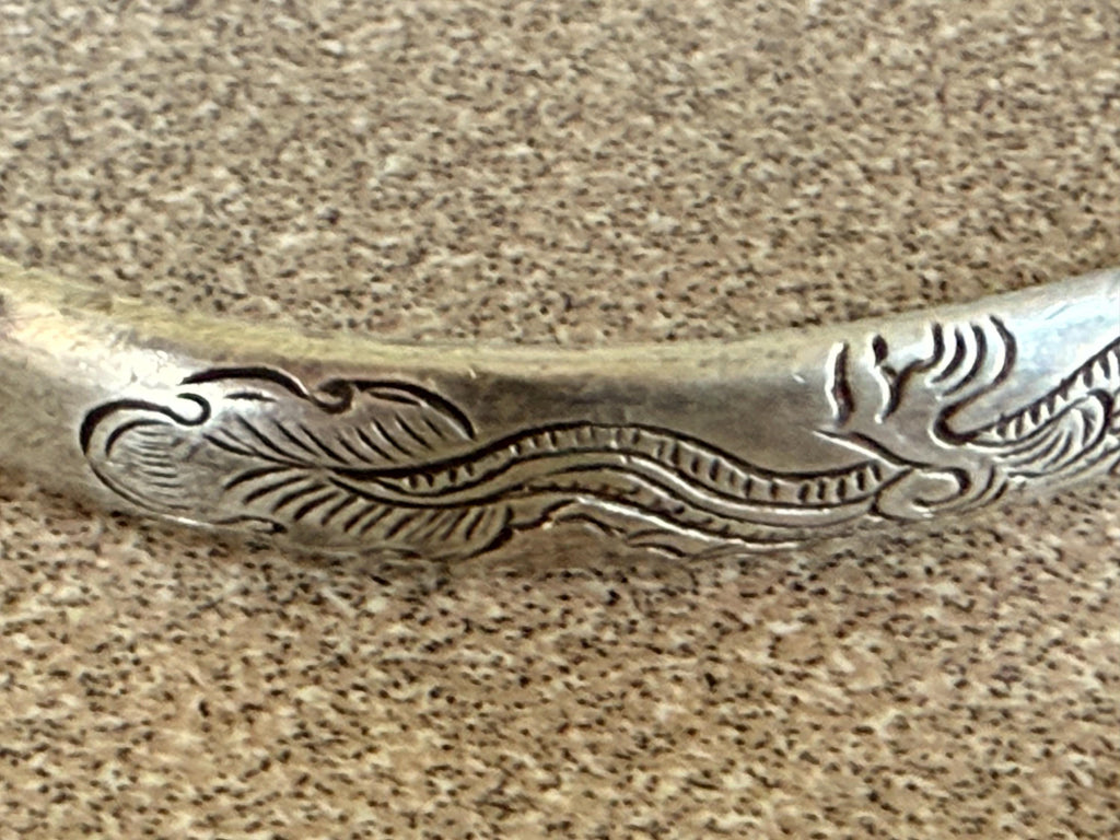 Signed Moti S Native American Made Sterling Silver Cuff Bracelet Floral Design Inside and Out