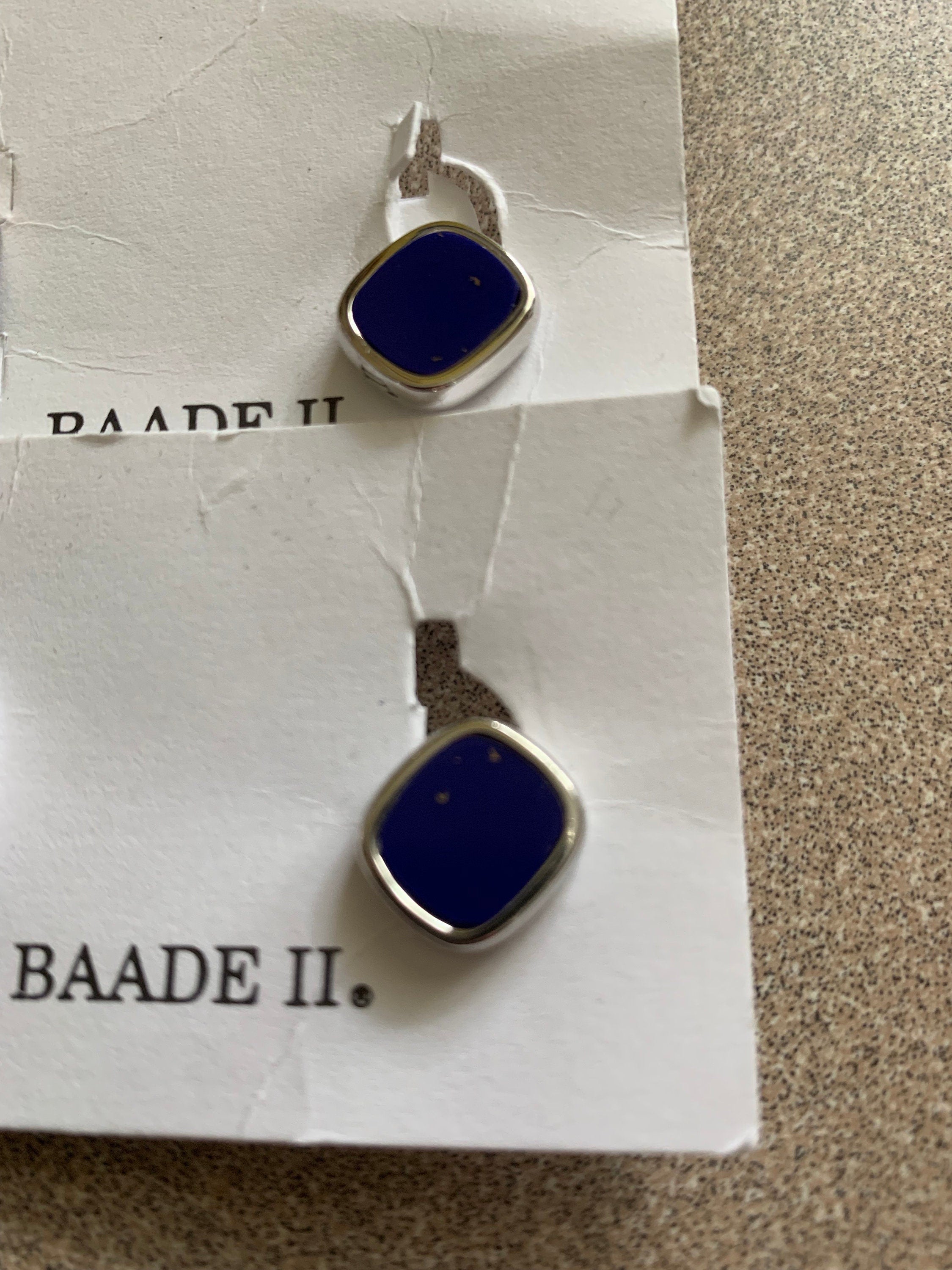 Vintage Stainless Steel Lapis Lazuli Button Cuff Links