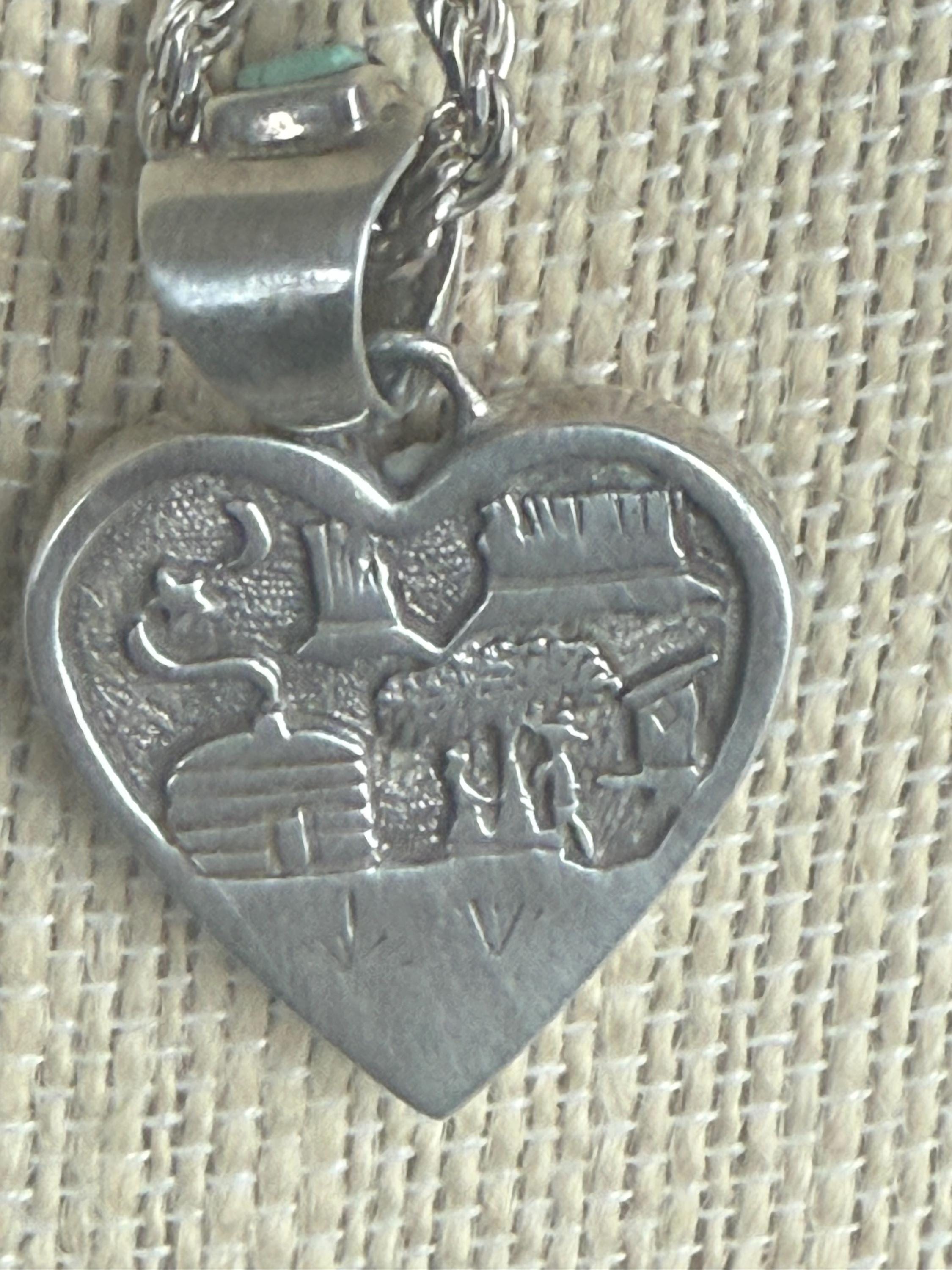 Unique Vintage Native American Turquoise Spiny Oyster Sterling Silver Double Sided Heart Pendant Necklace Signed