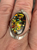 Vintage Unique Sterling Silver Foil Opal and Turquoise Spinner Double Sided Ring Size 9 1/2