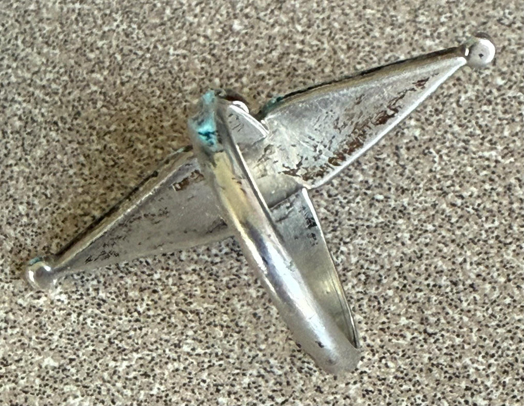 Vintage Authentic Native American Blue Green Turquoise Sterling Silver Snake Eyes Ring Size 6