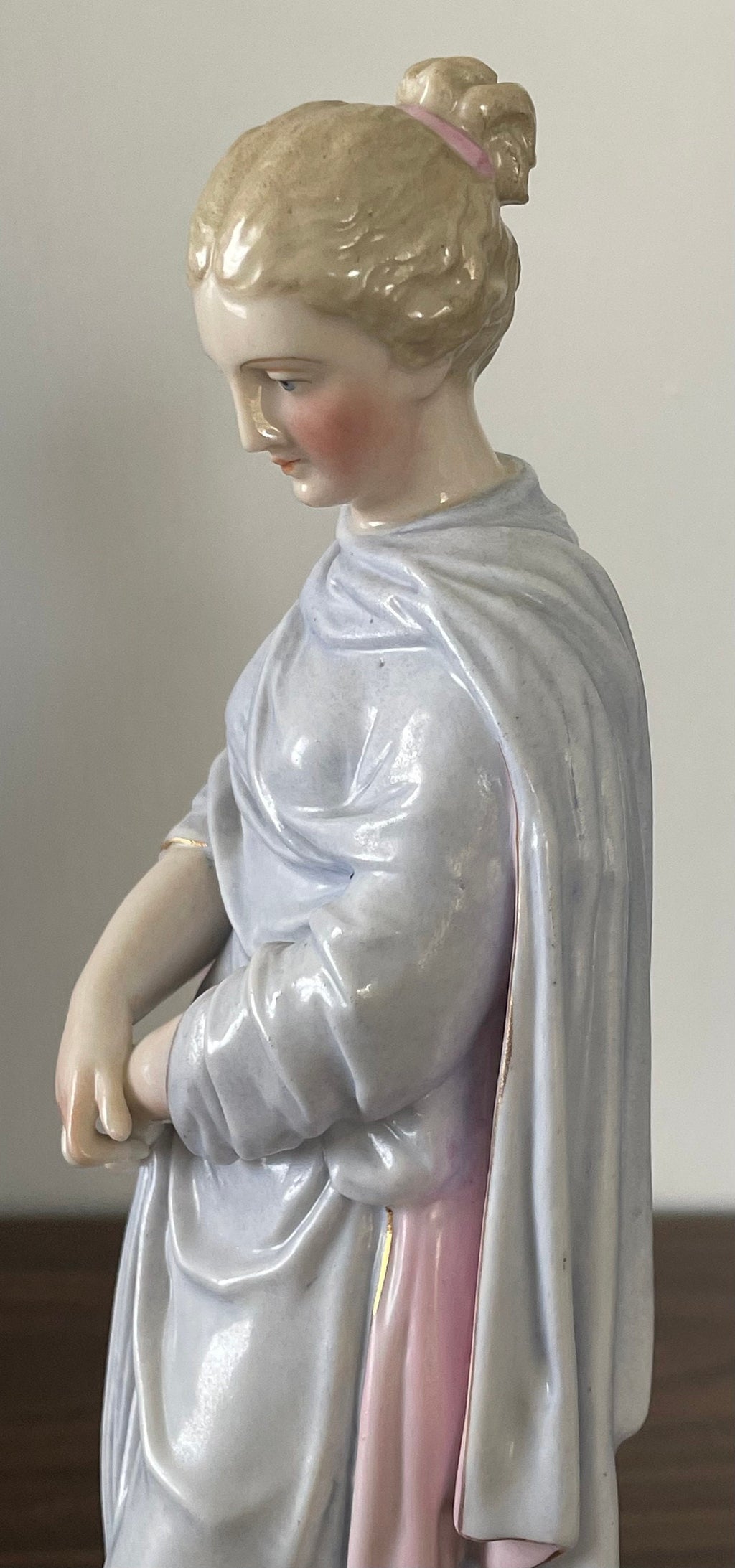 Antique Marked Meissen German Hand Painted Graceful Victorian Lady with Gold Dress Cross Swords