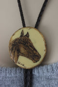 Vintage Signed Desert Impressions Oil Painted Horse Image Bolo Tie