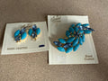 Large Vintage Blue Rhinestone Garne Jewelry Hand Crafted Brooch Pin and Clip Earrings