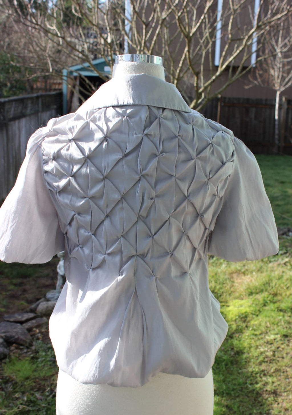 Vintage Formal Gray 100% Silk Pleated Blouse Shirt Top Fancy Unique Vintage Clothing