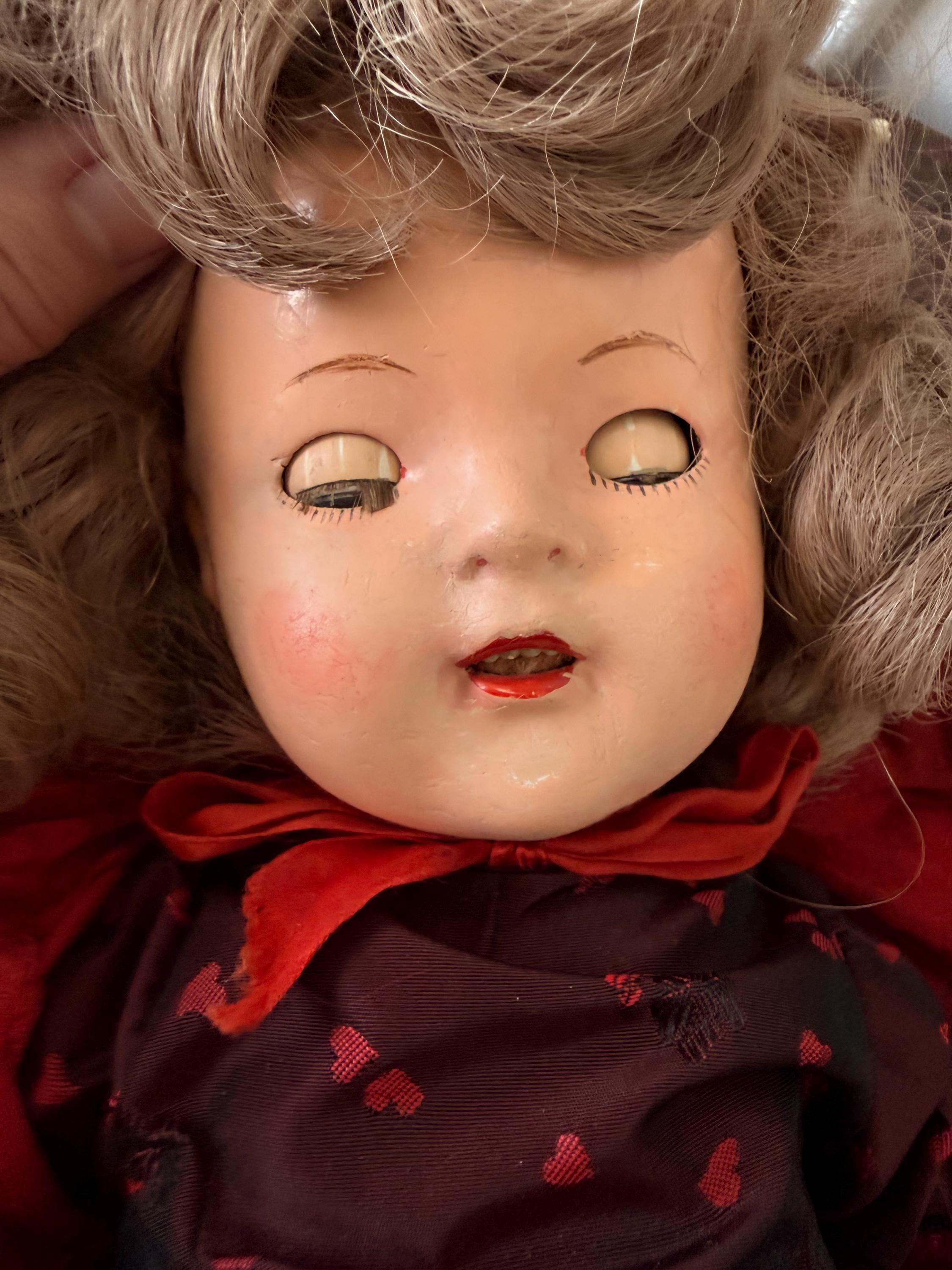 Rare Large 1930's Madame Alexander Princess Elizabeth Composition Doll with Original Red Fur Trimmed Coat