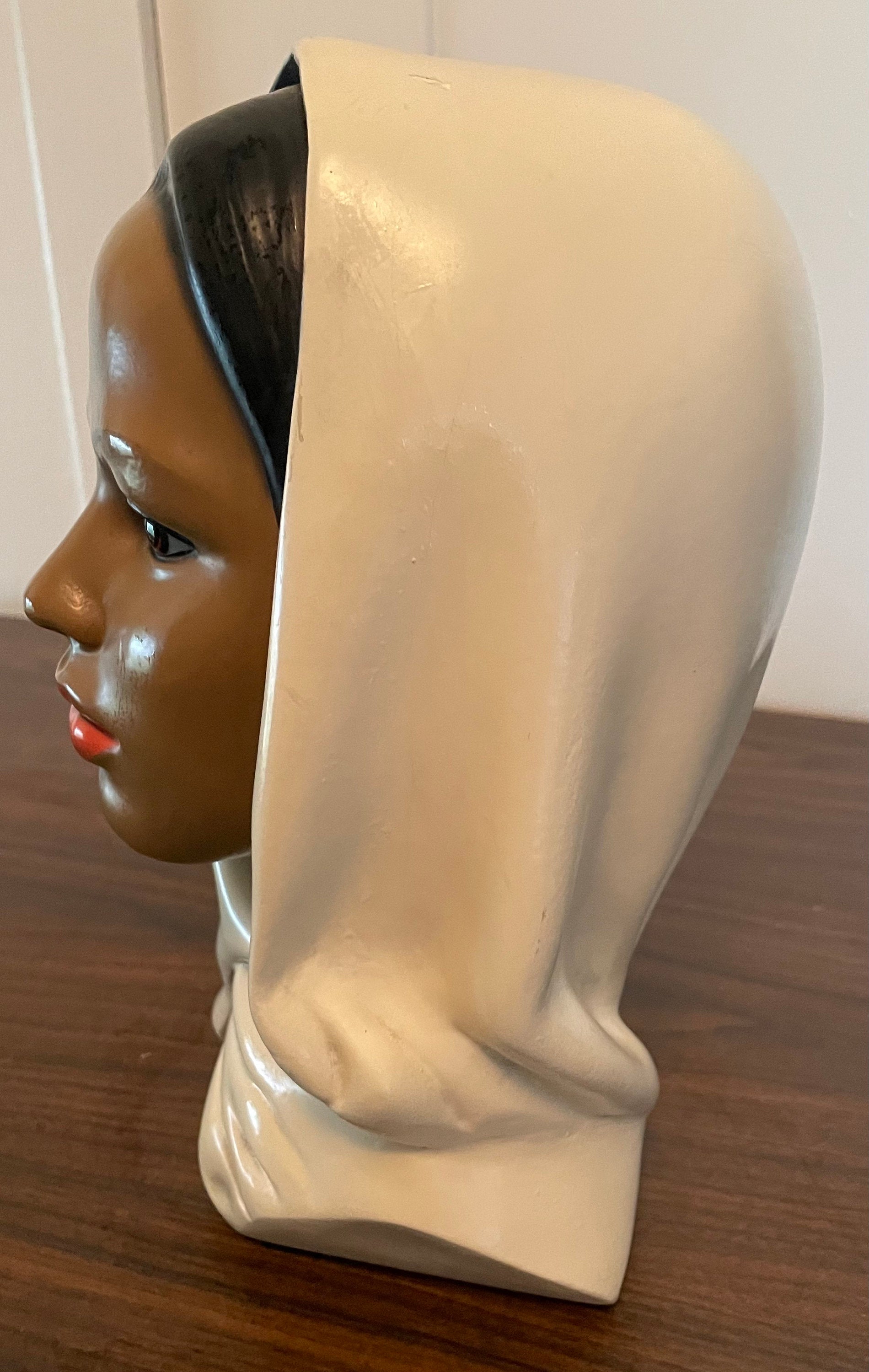 Large Beautiful Marwal Chalkware Polynesian Lady with Head Scarf