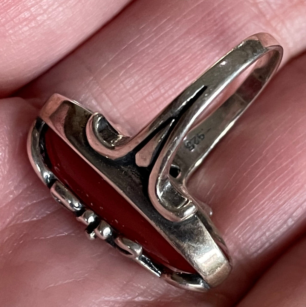 Beautiful  Sterling Silver Carnelian Ring Size 6