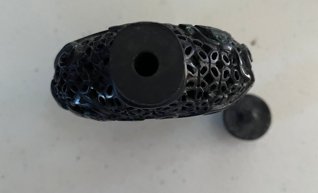 Vintage Chinese Ornately Carved Black Onyx Snuff Bottle