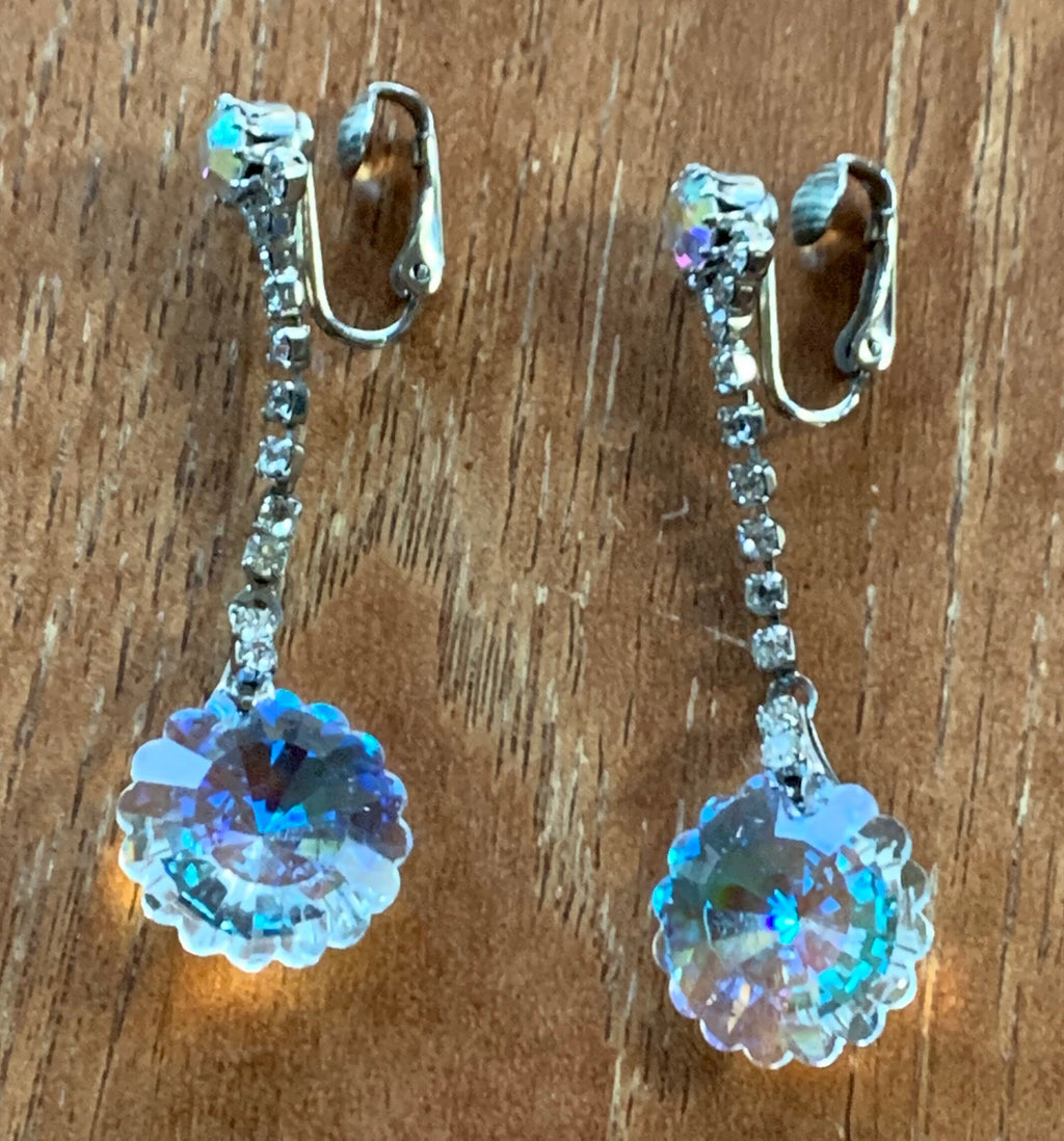 Beautiful Crystal and Rhinestone Drop Clip Wedding Earrings