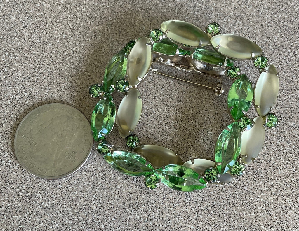 Stunning Large D & E Juliana Vintage Green and Yellow Double Circle Brooch Pin